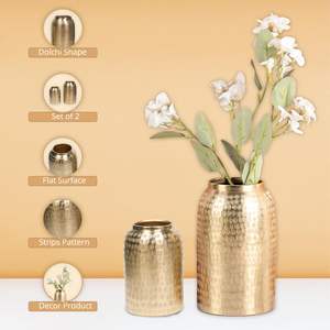 Ensemble de 2 vases à fleurs en aluminium, style vintage, vases décoratifs antiques pour la maison, le salon, le bureau et la table - Product Image 4