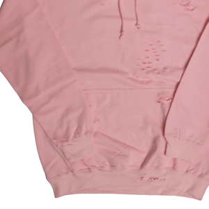 เสื้อฮู้ดดี้ผู้ชายแบบขาดๆ ทรงโอเวอร์ไซส์ สีชมพู ผ้าฟลีซ ผ้าฝ้าย มีฮู้ด สไตล์สตรีทแวร์  รับสกรีนโลโก้ ขายส่ง - Product Image 3