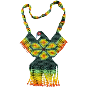 Collar de Cuentas de Vidrio Chapado en Oro, Hecho a Mano, con Diseño Geométrico de Águila Huichol, Joyería Espiritual para Aniversarios - Product Image 2