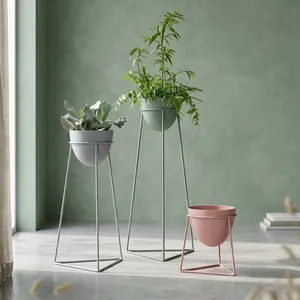 Support de plante en métal avec pot de fleurs en forme de bol moderne et cadre géométrique pour plantes d'intérieur, salon, balcon, jardin - Product Image 5