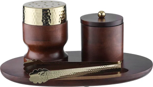 Modern Wood and Metal Incense Burner Bulk Luxury Mango Wood Bakhoor Censer with <b>Hammered</b> Gold Finish <b>Frame</b> and Metal Liner - Product Image 2