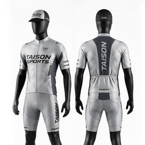 Mens Cycling Jersey Set 220 GSM Premium Polyester Fabric Grey Breathable Panel Design <b>Gel</b> Padding Shorts Custom Sublimation - Product Image 1