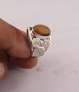 Natural Tiger Eye <b>Ring</b> 925 Sterling <b>Silver</b> Vintage Boho Style Brown Gemstone Statement <b>Ring</b> <b>for</b> <b>Men</b> Women Handcrafted - Product Image 4