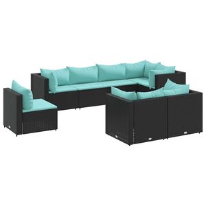 Ensemble de salon de jardin en polyrotin noir 8 pièces avec coussins - Product Image 2