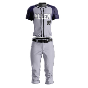 Ensemble de maillot de baseball pour homme, bleu royal avec bordure noire, pantalon blanc, boutons sur le devant, manches courtes - Product Image 5