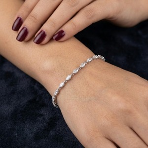 High Quality Marquise Cut Diamond Tennis Bracelet for Women in Plated White <b>Gold</b> Elegant Moissanite Bridal Bracelet - Product Image 6
