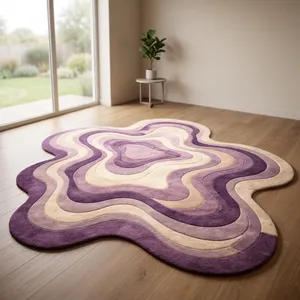 Tapis de salon moderne à motif vague abstrait, forme originale, en laine et acrylique, à poils épais et touffeté - Product Image 6