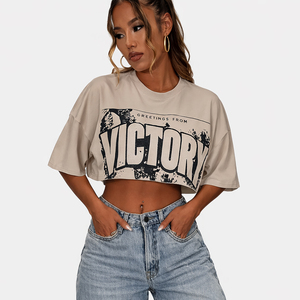 Custom 2026 Women Vintage Graphic Crop Top T Shirt Casual Streetwear Short Sleeve Letter Print Cropped Tee Fashion Summer Top - Product Image 2
