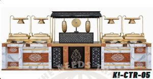 Chariot de présentation de buffet de mariage moderne et élégant en acier inoxydable sur mesure, livraison rapide pour événements de restauration en intérieur, hôtels et banquets - Product Image 4