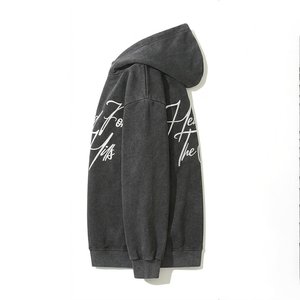 Sweat-shirt à capuche gris foncé pour femme, logo personnalisé de haute qualité, 100% coton tricoté, manches longues, imprimé motif dragon, respirant - Product Image 3