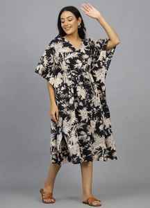 Robe kaftan en coton indien pour femmes, faite à la main, paréo de plage, kimono, robe confortable pour les vacances d'été - Product Image 5