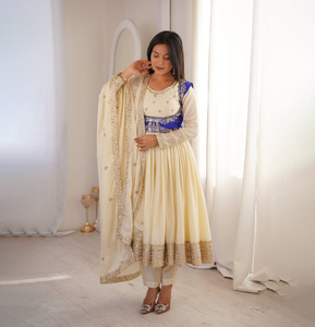 ชุดอานาร์กาลีแบบอินเดีย ผ้าจอร์เจตต์เนื้อหนัก งานปักลายสวยงาม พร้อมผ้าคลุมปิชวาสปักลายหรูหรา ตัดเย็บสำเร็จพร้อมใส่ - Product Image 1