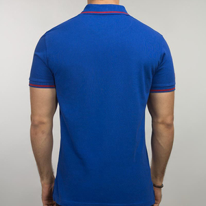 เสื้อโปโลแขนสั้นสีน้ำเงินล้วนสำหรับผู้ชาย ผ้าฝ้ายปิเก้ ระบายอากาศได้ดี สไตล์ลำลอง ปักโลโก้ด้านหน้า ทรงปกติ - Product Image 4