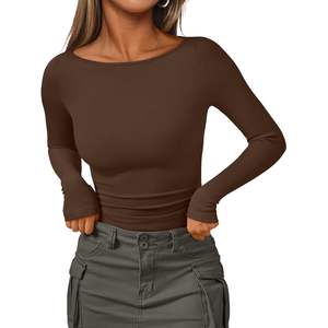 À la mode 2025 automne mode reine femmes basique décontracté côtelé hauts mignon bateau cou à manches longues t-shirts sous-gommage basique vêtements décontractés - Product Image 5