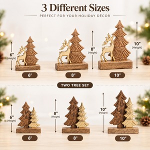 Decoración Navideña de Madera con Figuras de Ciervos y Árboles Dorados, Adorno Rústico para Mesa, Decoración para el Hogar con Temática Invernal, 2 Piezas - Product Image 4
