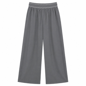Custom Logo Women New Relaxed High <b>Waist</b> <b>Elastic</b> Ribbon Casual Loose Wide Leg Breathable Eco-Friendly Spandex/Polyester - Product Image 2