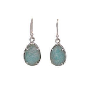 Pendientes colgantes de amazonita natural con engaste de puntas, plata de ley 925, piedra verde ovalada, joyería al por mayor. - Product Image 1