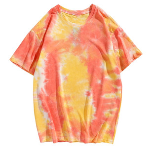 Camiseta de Manga Corta Tie-Dye Extra Grande Personalizada para Hombre, Cuello Redondo, Informal, 100% Algodón Tejido, Transpirable, con Estampado Verde y Amarillo - Product Image 2