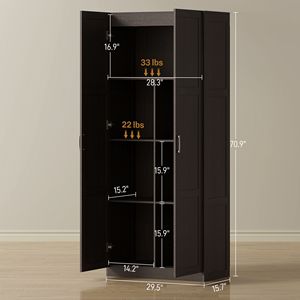Armadio dispensa da cucina in MDF marrone scuro e alluminio, stile rustico, alto 180 cm, con cerniere soft-close e ripiani regolabili - Product Image 3