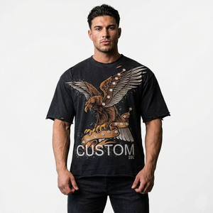 T-shirt graphique surdimensionné personnalisé de haute qualité pour homme, style vintage usé, streetwear, manches courtes, coton, OEM pour unisexe - Product Image 5