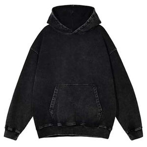 Sudadera con Capucha Negra Oversize para Hombre, de Algodón, Color Liso, Estilo Casual, Tejido French Terry Lavado, con Bolsillos, para Otoño - Product Image 1