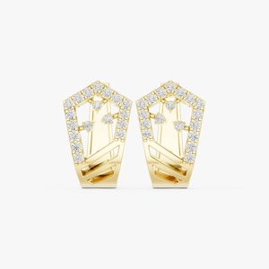 Pendientes de Oro Amarillo de 9K con Diamante Cultivado en Laboratorio de 0.55CT, Corte Brillante Redondo, Diseño de Escudo Geométrico, Joyería Fina al por Mayor - Product Image 1