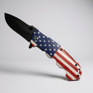 มีดพับอเนกประสงค์แบบตรง ด้ามจับลายธงชาติอเมริกัน สำหรับเอาตัวรอดในสถานการณ์ฉุกเฉิน ใบมีดสแตนเลสสีดำ คุณภาพอุตสาหกรรม รับผลิตตามแบบ OEM - Product Image 6