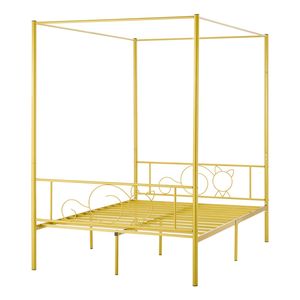 Robusto Letto a Baldacchino in Metallo a Grandezza Naturale con Design Minimalista a Quattro Pali e Supporto con Doghe in Acciaio Resistente - Product Image 1