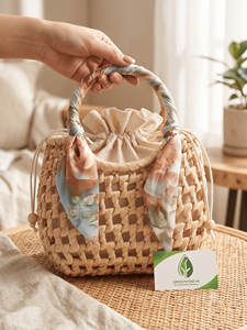 Sac en jacinthe d'eau léger et durable avec deux poignées, sac à main artisanal écologique fabriqué au Vietnam - Product Image 2