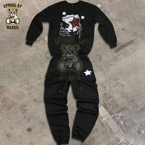 Ensemble de survêtement tendance en mélange de coton pour hommes, poids moyen, avec logo personnalisé, étiquette OEM, sweat-shirt à capuche et pantalon de survêtement, vente en gros - Product Image 2