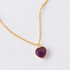Colgante de Corazón de Amatista Natural con Circonitas, Bañado en Oro de 14K, Engaste de Latón, Hecho a Mano, Gema, Cadena de Eslabones para Mujer, de Moda para Fiestas - Product Image 1