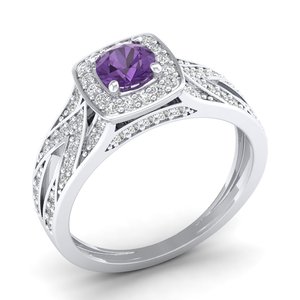 REYES Exclusive Design 925 Sterling Silver Round Cut 0.5CT Amethyst Gemstone Ring GRA Certified Moissanite Anniversary Gift Ring - Product Image 2