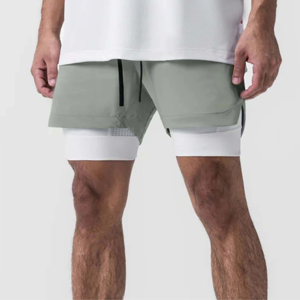 Shorts de sport pour hommes avec logo personnalisé, couche de compression et poche sécurisée pour téléphone, service OEM ODM - Product Image 2