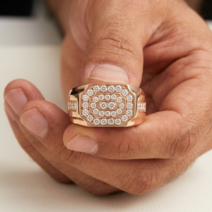 Solid 18k Rose Gold Natural Diamond Mens Signet Ring Octagon Cluster Pave Shank Masculine Fine Jewelry - Product Image 4