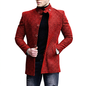 <b>Men's</b> Polyester/Cotton Stand Single Breasted Motorcycle <b>Jacket</b> <b>Smart</b> Casual Autumn Standard Coat Slim Fit Button Knitted Front - Product Image 6