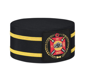 Hoc Signo Vinces Emblem Knights Templar Ceremonial Crown <b>Cap</b> - Black with Gold Decorative Bands Headwear - Product Image 2