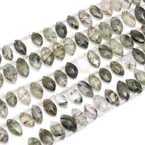 Cuentas facetadas de cuarzo rutilado negro natural AAA, cuentas de piedras preciosas perforadas lateralmente para la fabricación de joyas, 7x12-8x13mm, venta al por mayor - Product Image 4