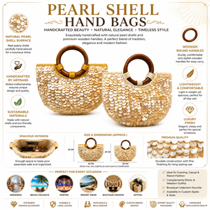 Sac fourre-tout élégant fait main en coquillages perlés avec poignées en bois et motif géométrique perlé, idéal pour les soirées, les voyages, la plage et les stations balnéaires - Product Image 3