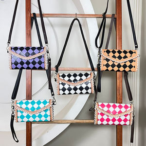 Wholesale Hand Tooled Cowhide Leather Crossbody Bag Diamond Pattern Shoulder Purse Handmade Clutch Adjustable Strap for Ladies - Product Image 4