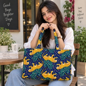 Bolso Tote de Tela de Algodón Estilo Bohemio, Abierto por Arriba, con Paneles, para Uso Diario, Estilo para Todas las Estaciones - Product Image 2