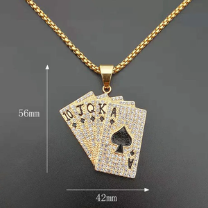 HipHop Straight Flush Pendant With Steel <b>Chain</b> Golden Moissanite Jewelry Poker Card Playing Cards Aces Royal Charm Gold <b>Iced</b> <b>Out</b> - Product Image 4