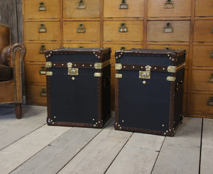 Vintage Black <b>Storage</b> Trunk Set Leather Brass Hardware Antique <b>Chest</b> Box Furniture Home Decor Suitcase Cabinet - Product Image 2