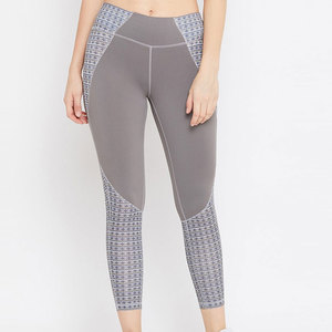 Leggings de Yoga de Cintura Alta con Estampado Geométrico, Largo hasta la Pantorrilla, Spandex y Poliéster, Elásticos en Cuatro Direcciones, Diseño con Costuras en Contraste - Product Image 1
