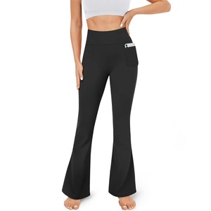 Pantalon de fitness côtelé pour femme, legging de yoga taille haute, pantalon évasé à jambe large, personnalisable, vente en gros, direct usine - Product Image 6
