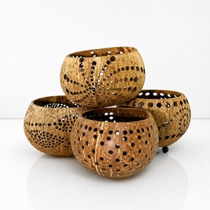 Portavelas de Estilo Boho, Hecho a Mano con Cáscara de Coco, Tallado y Perforado, para Ambiente de Spa y Restaurante - Product Image 4
