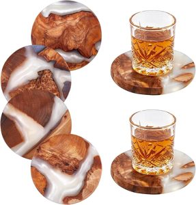 Sous-verres en bois d'acacia au design moderne, ronds de 3,9 pouces, faits à la main, faciles à nettoyer et sans taches, uniques - Product Image 4
