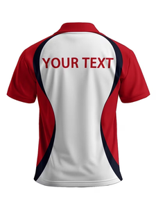 Men's Red White Sporty Polo Shirt Short Sleeve Knitted Quick Dry Heat Transfer Printed Logo Front Design - Product Image 2