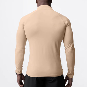 เสื้อเชิ้ตคอตตอนผสมทรงลำลองแบบซิปครึ่งตัว แบรนด์แชมเปญ สำหรับผู้ชาย คุณภาพสูง ผลิตจากโรงงาน รับผลิตตามแบบ OEM - Product Image 2