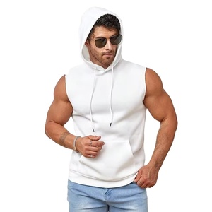 Camiseta sin mangas de punto con capucha y estampado en relieve para culturismo, temporada de primavera - Product Image 1