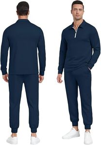 Men's <b>Navy</b> Blue Tracksuit Long Sleeve Half-Zip <b>Top</b> With Drawstring Pants Breathable Casual Sportswear Regular Polyester Material - Product Image 3
